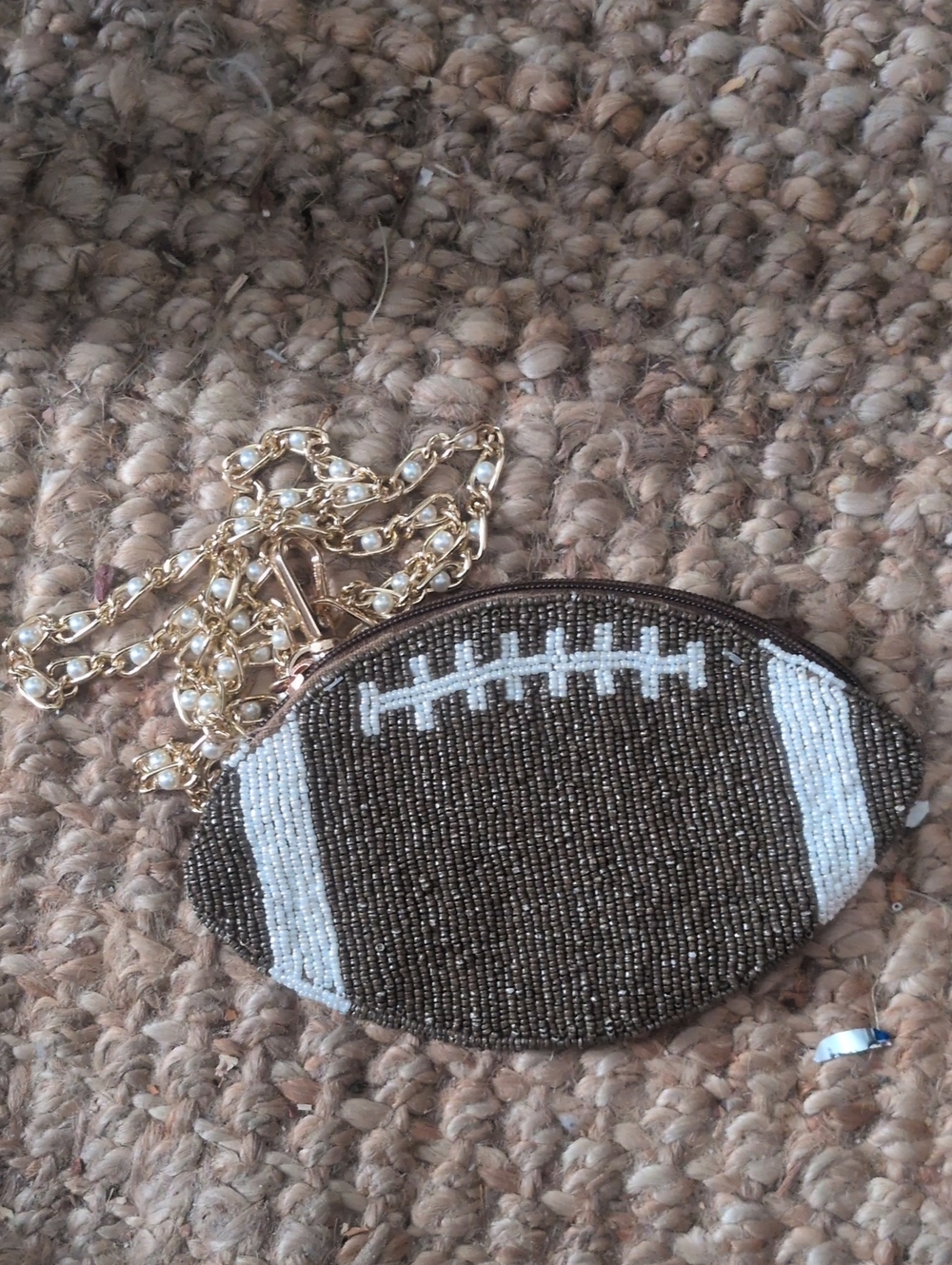 Beaded Football Clutch/Crossbody Bag - Brown